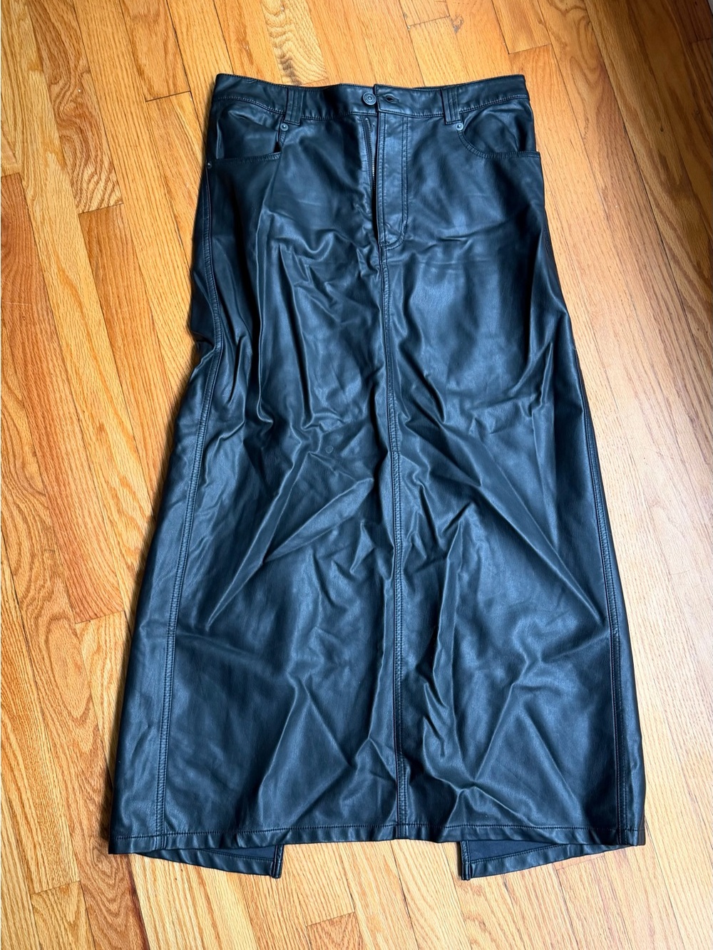 Free People Black Faux Leather Midi Skirt